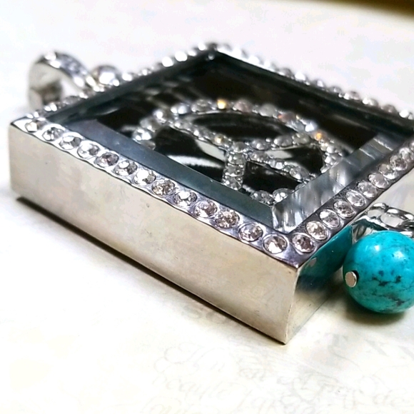 Hand Crafted Vintage Shadowbox Rhinestone Peace Sign Pendant - Picture 12 of 15